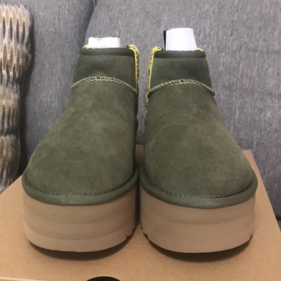 UGG Classic Ultra Mini Braid Platform Boots Olive - Picture 2 of 7